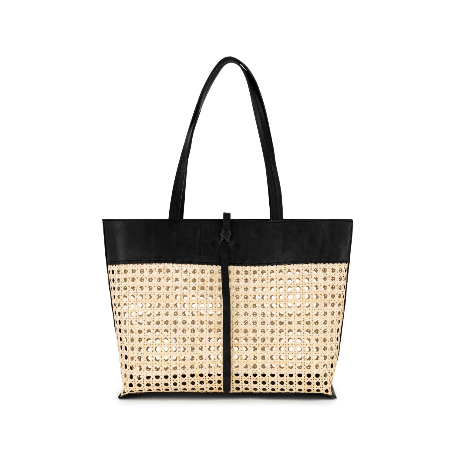 Women’s Rene Rattan & Leather Tote - Black Ohsun