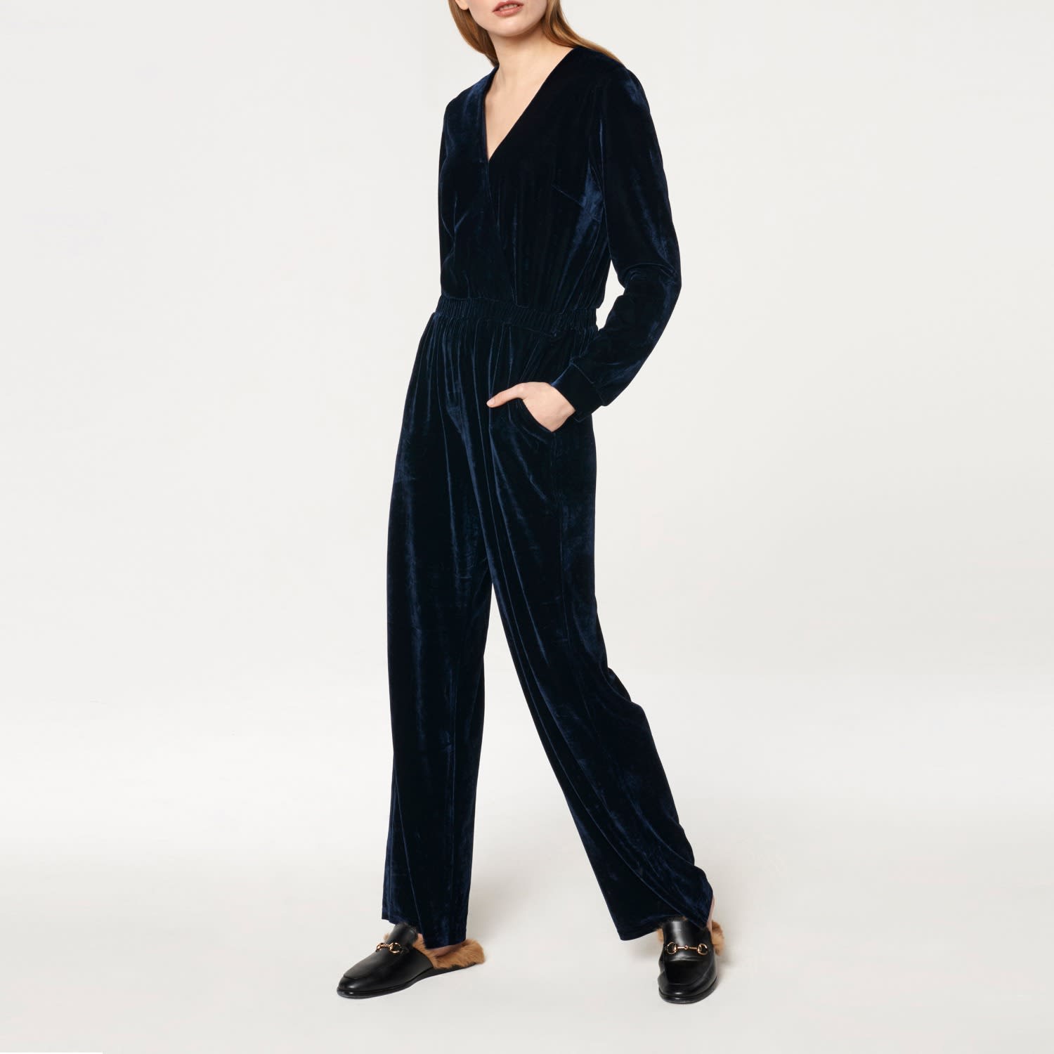 velvet navy jumpsuit