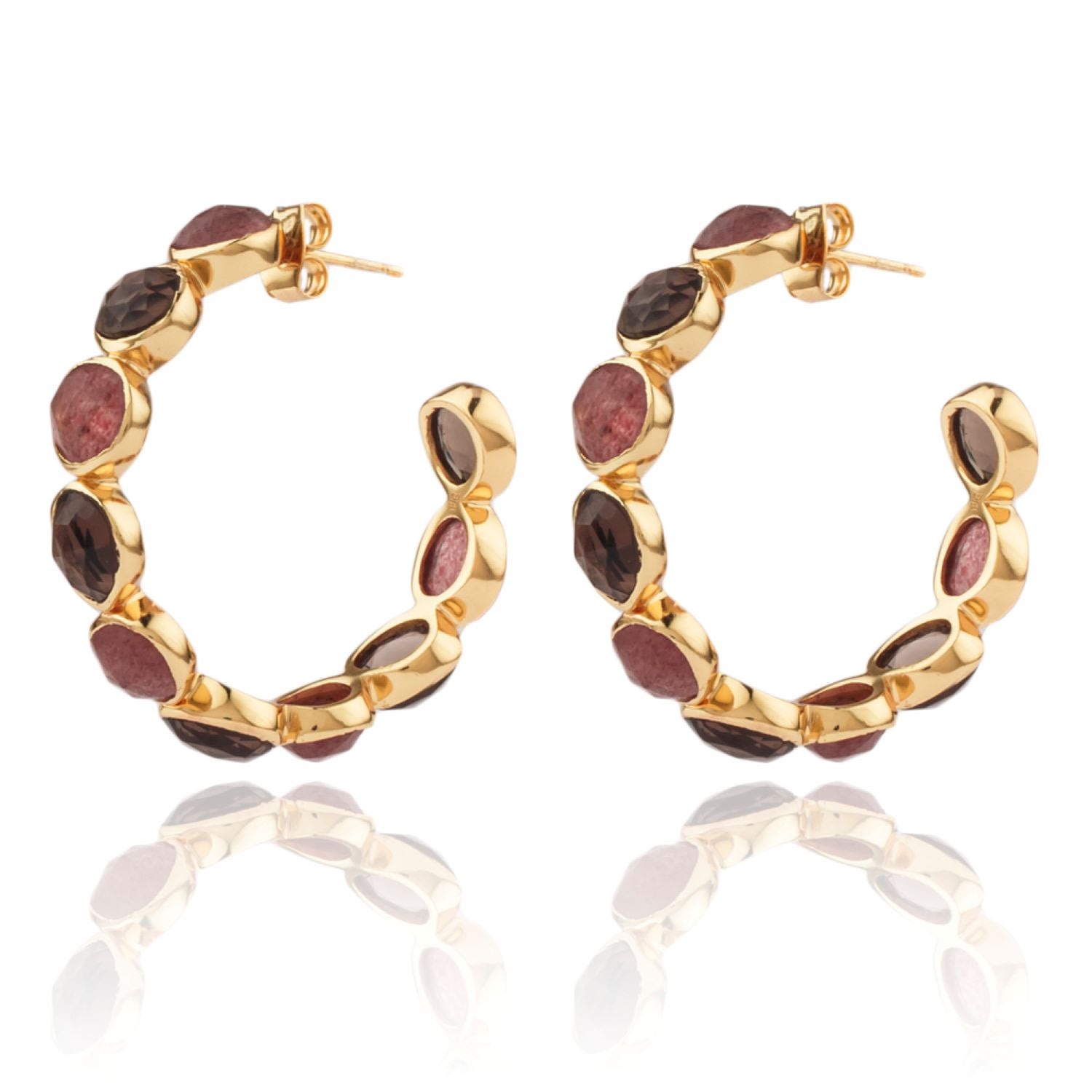 Women’s Brown Victoire Hoops With Bright And Matte Semi-Precious Stones House of Elliott