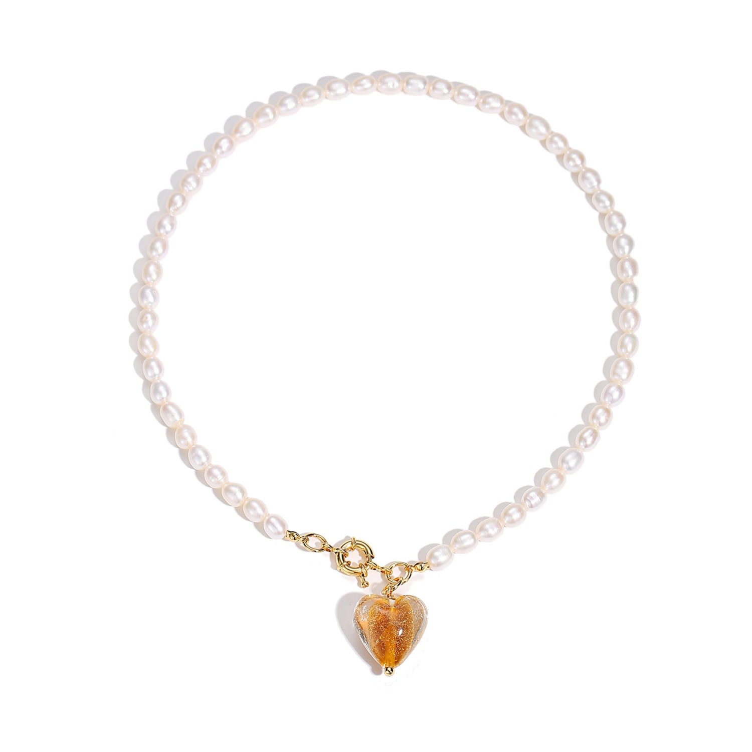 Shop Classicharms Women's Brown Esmée Amber Glaze Heart Pendant Pearl Necklace