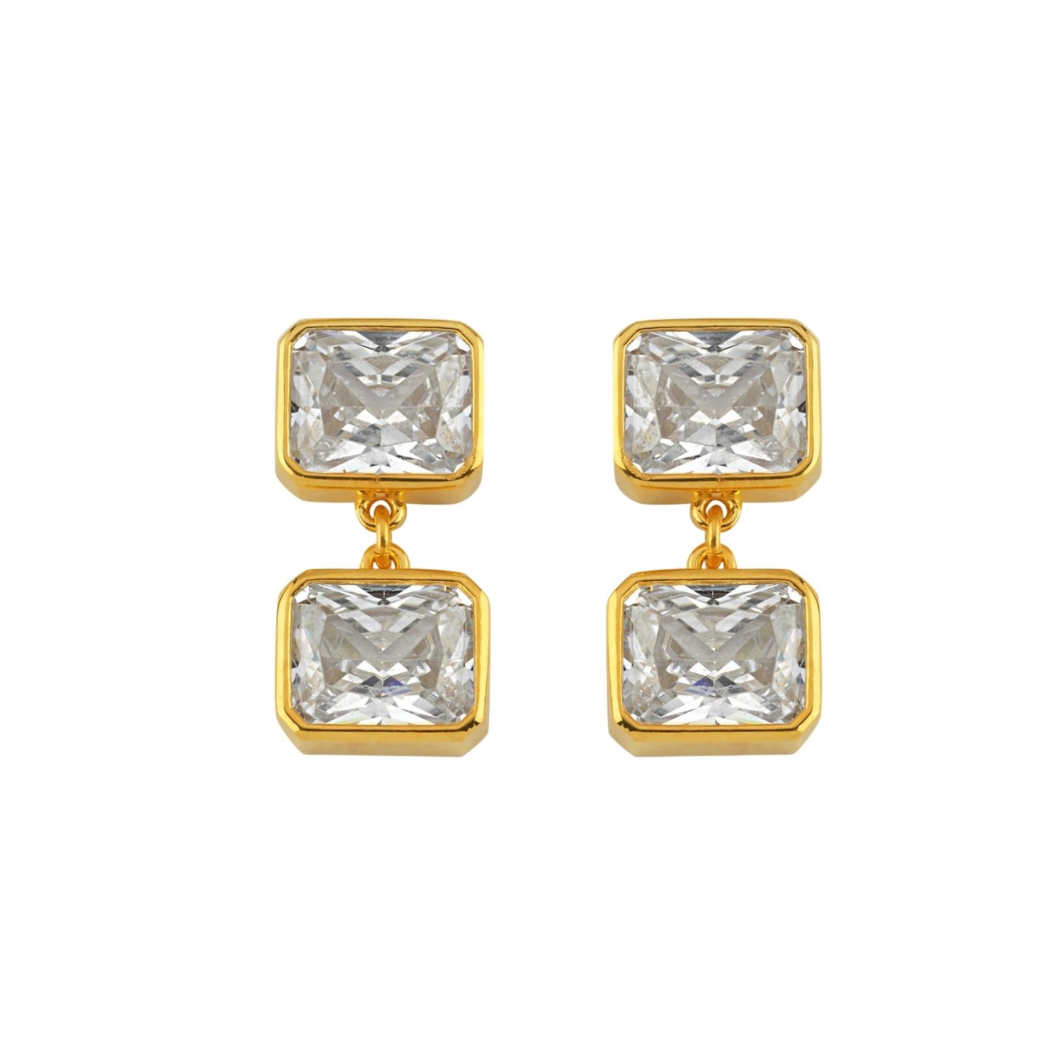 Linya Jewellery Women's White Double Crystal Stone Dangle Earrings