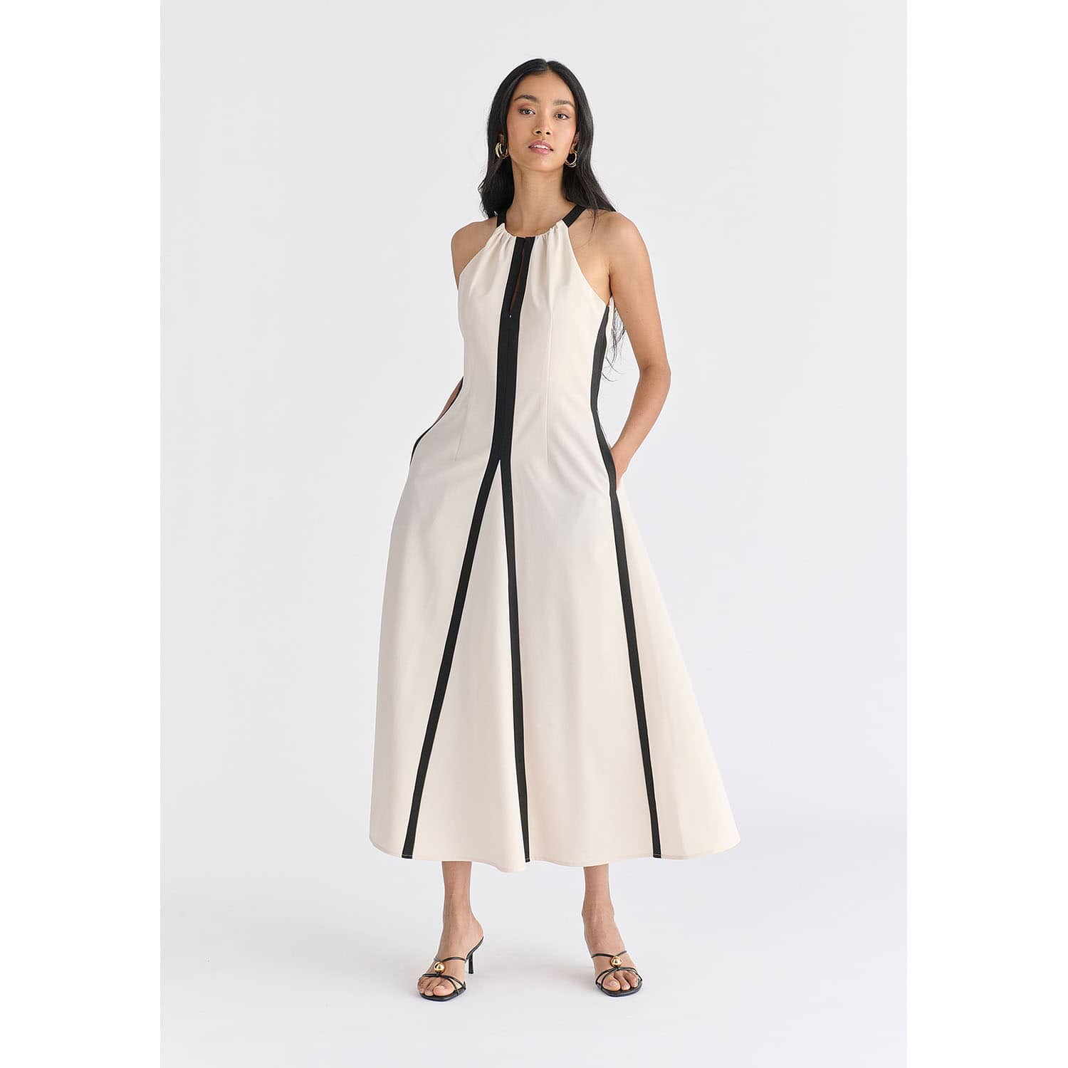 beige black dress A-Line Abaya Dress with Black Georgette Hijab XS / 60 [+$ 4.99] main image 1