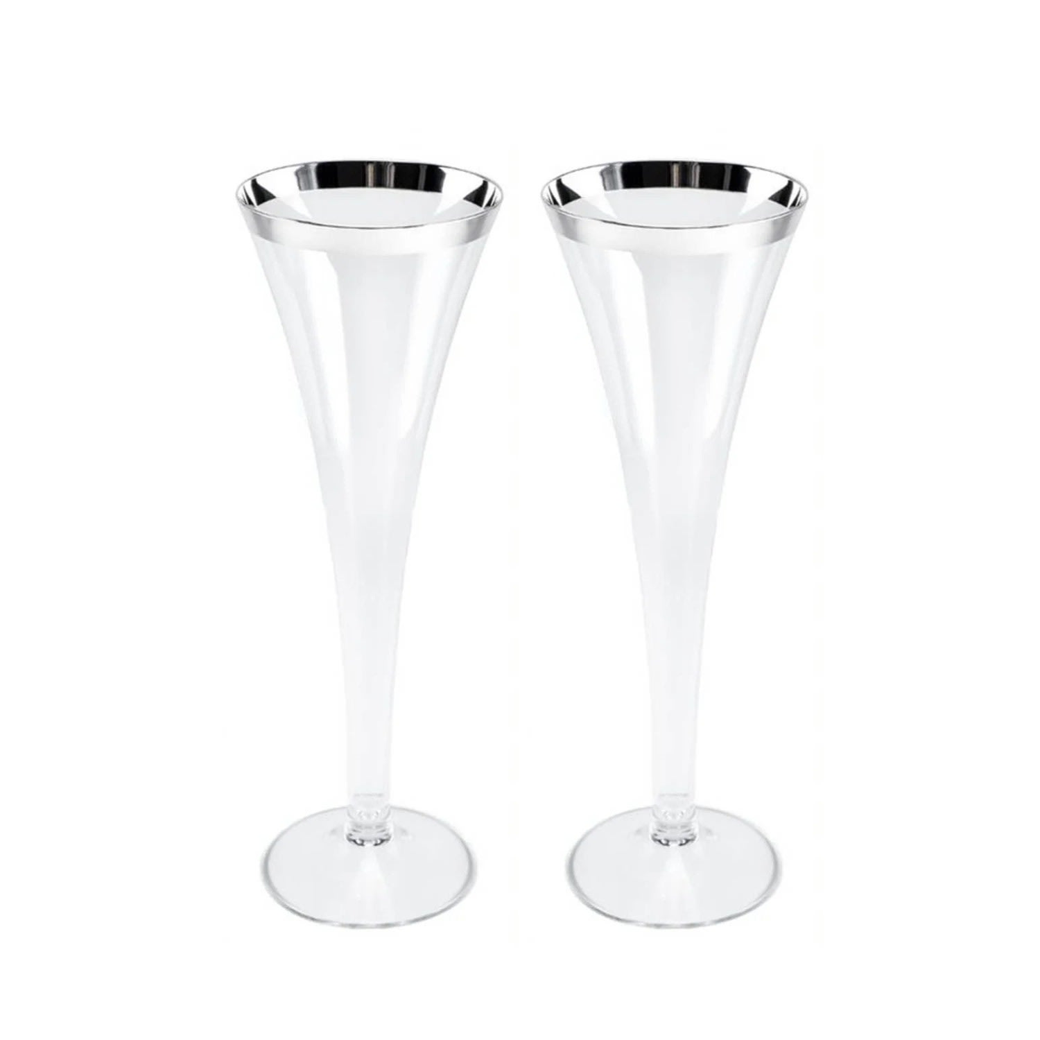 Eliská Pair Of Champagne Flutes With Silver Rim In Transparent
