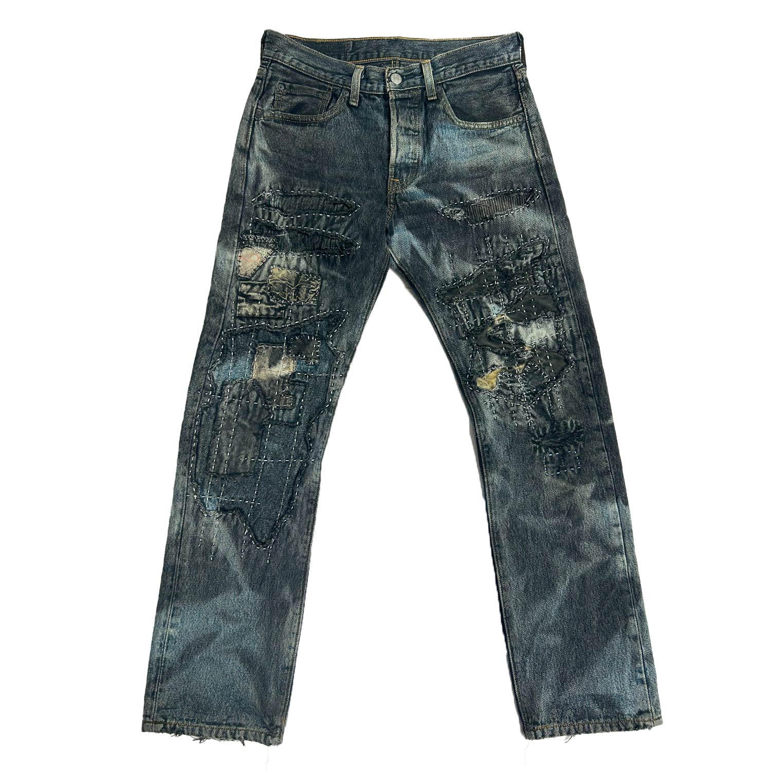 ZASTA STUDIO BLACK CARBON CLASH DENIM PANTS