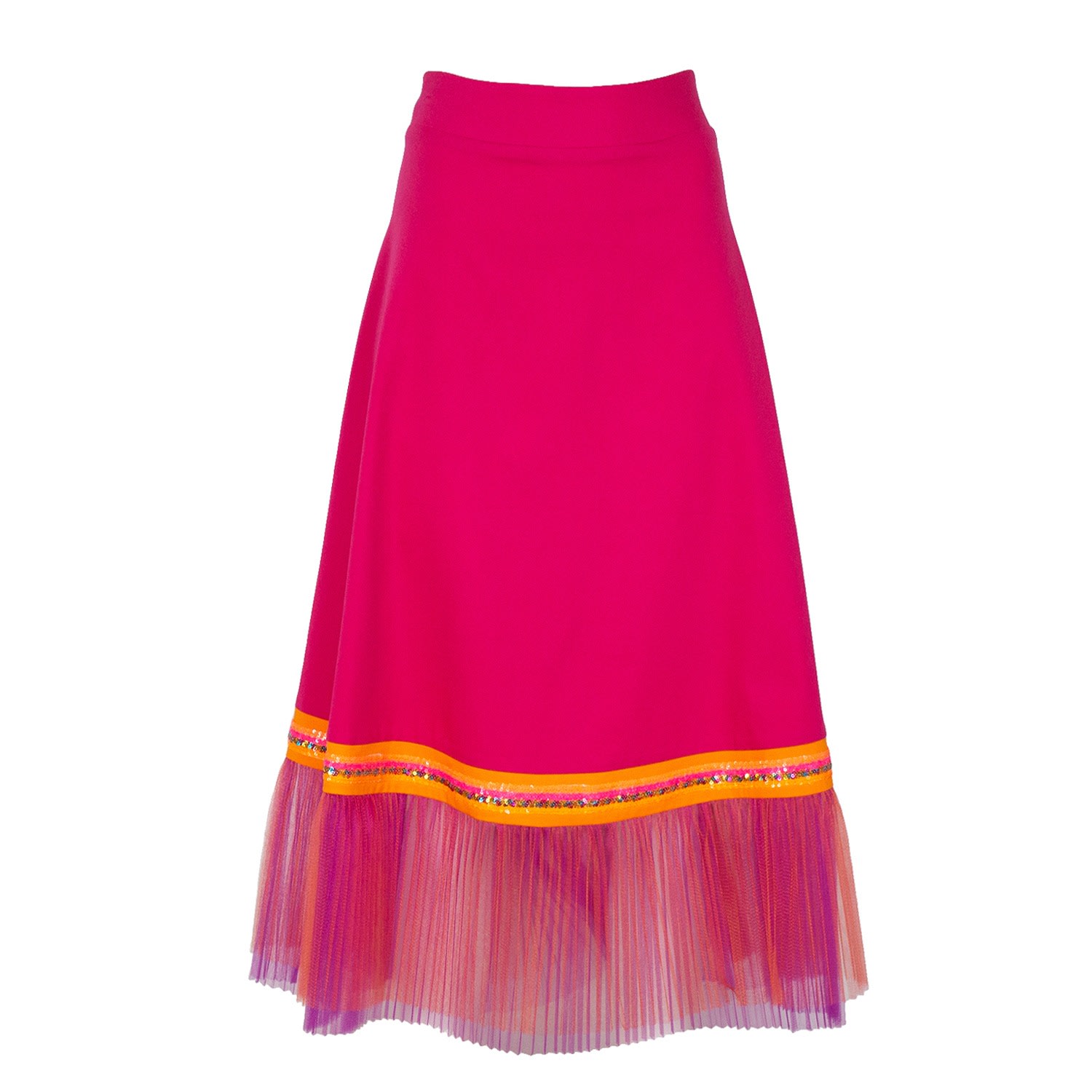 Lalipop Design Women's Fuchsia Skirt With Double Layer Pleated Tulle Detail In Pink