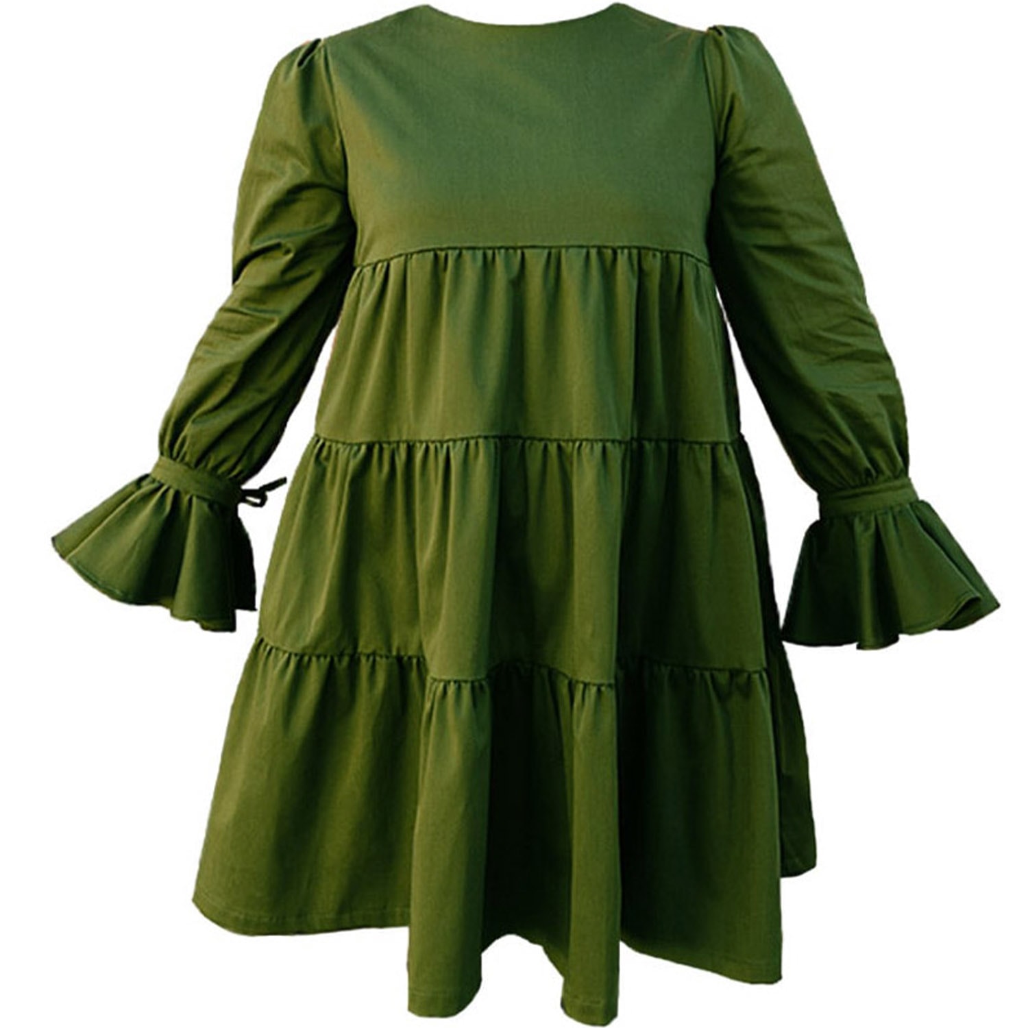 Women’s Olmo - Dark Green Dress With Ruffles S/M Jacarandá