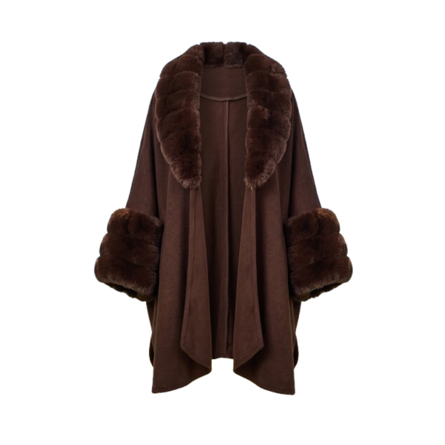 Women's Brown Filippa Faux Fur Trim Kimono | One Size | Saachi