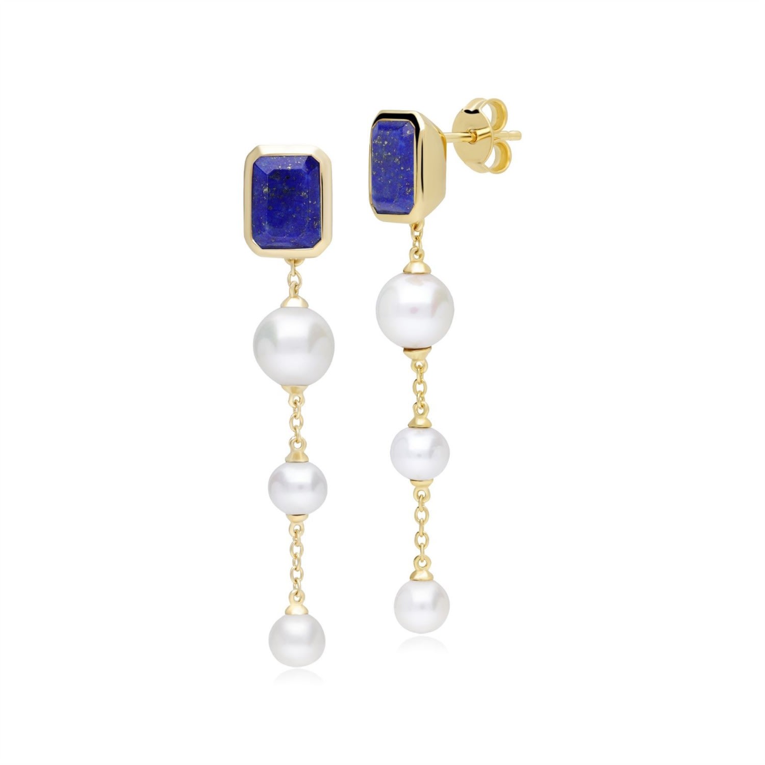 Women’s Blue Ecfew Gold Plated Sterling Silver Lapis Lazuli & Pearl Dangle Drop Earrings Gemondo