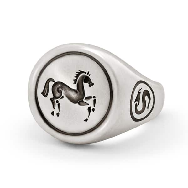 Snake Bones Horse Signet Ring In Sterling Silver