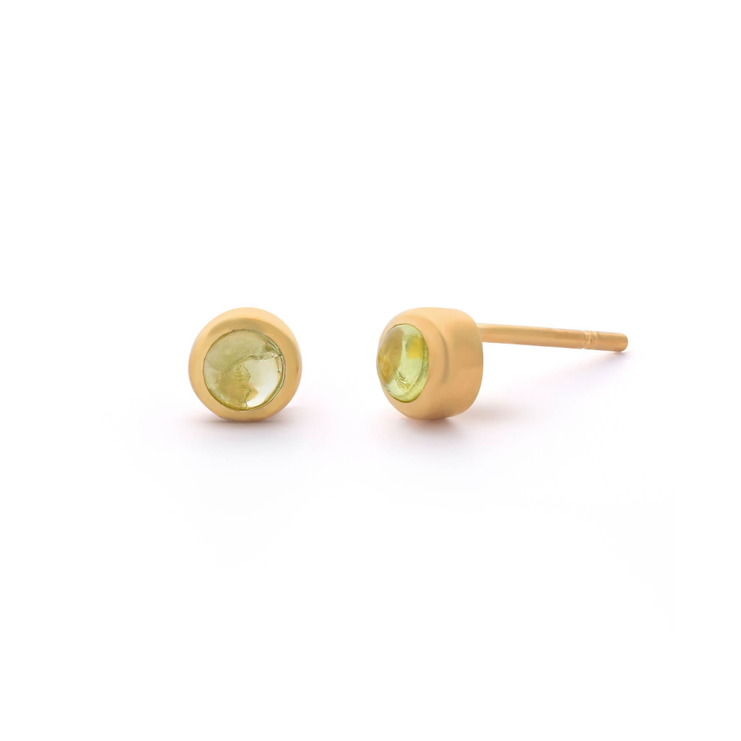 Nellou Jewellery Women's Green Peridot Mini Gem Dot August Birthstone Earrings Gold Plated Sterling Silver