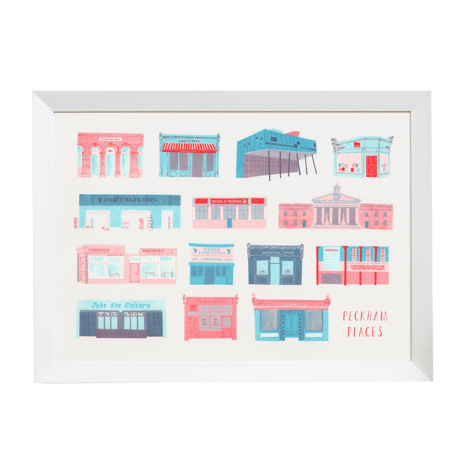 Rosa & Clara Designs Blue / Red Peckham Places Risograph Print In Multi