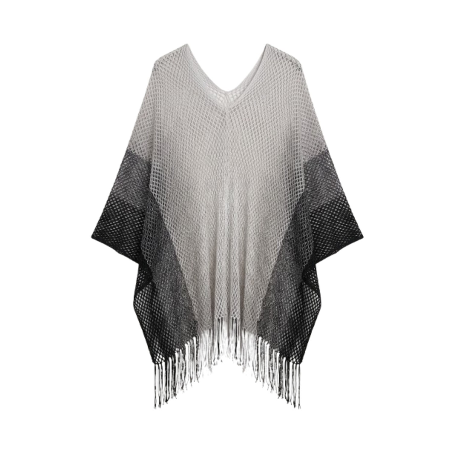 Women's Metallic Fringe Silver Poncho | One Size | Saachi