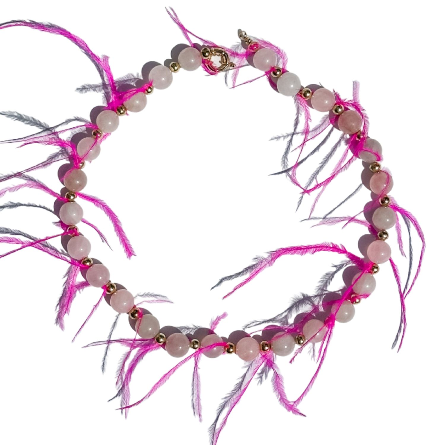 Babaloo Jewelry Women's Pink / Purple / Gold Handcrafted Rose Quartz Statement Necklace