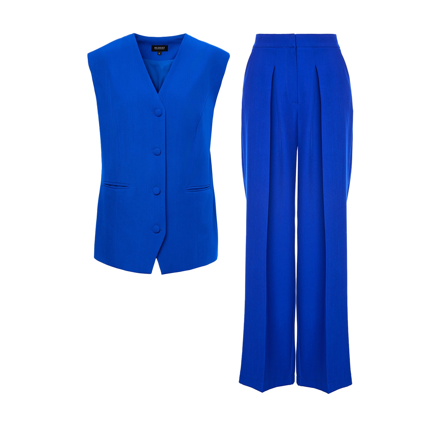 Women’s Electric Blue Suit With Oversized Vest And Ultra Wide Leg Trousers Large Bluzat