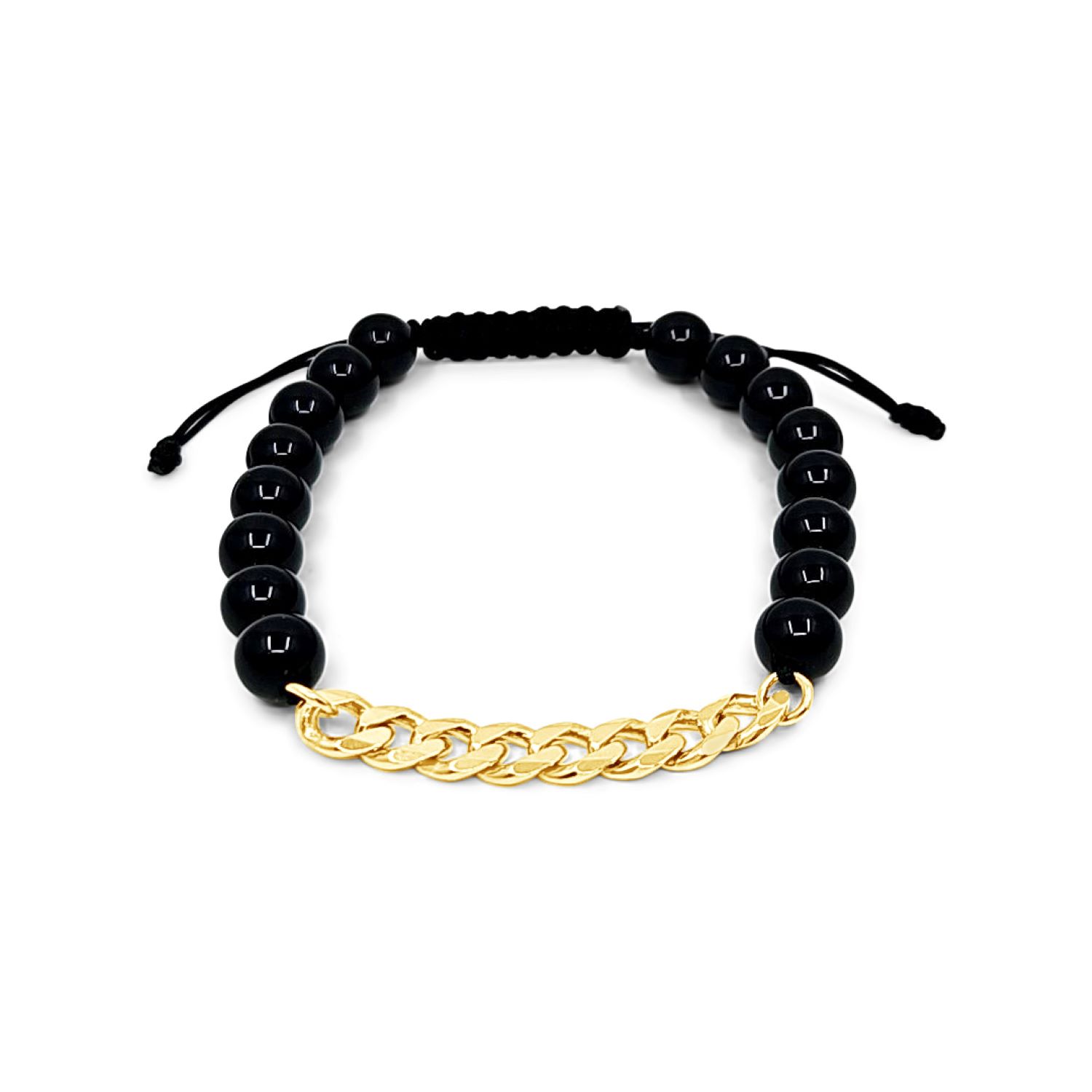 Lutiro Men's Gold / Black Black Onyx Beads With Curb Chain Bracelet - Gold In Multi