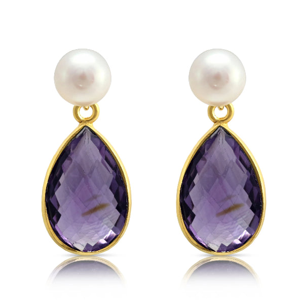 Pearls Of The Orient Online Women's Yellow / White Clara Cultured Freshwater Pearl & Amethyst Drop Earrings In Multi