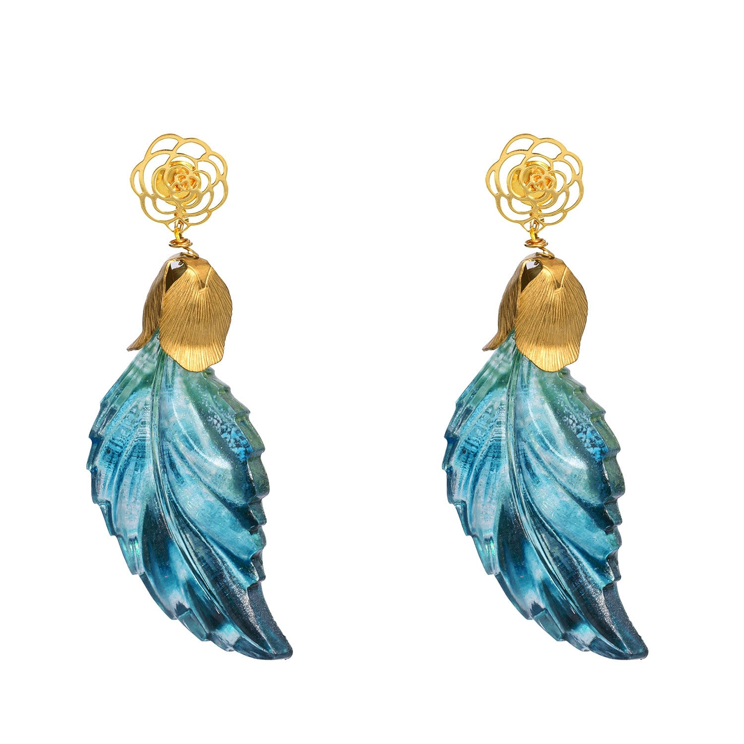 Pat’s Jewelry Women's Gold / Blue Cycad Earrings In Multi