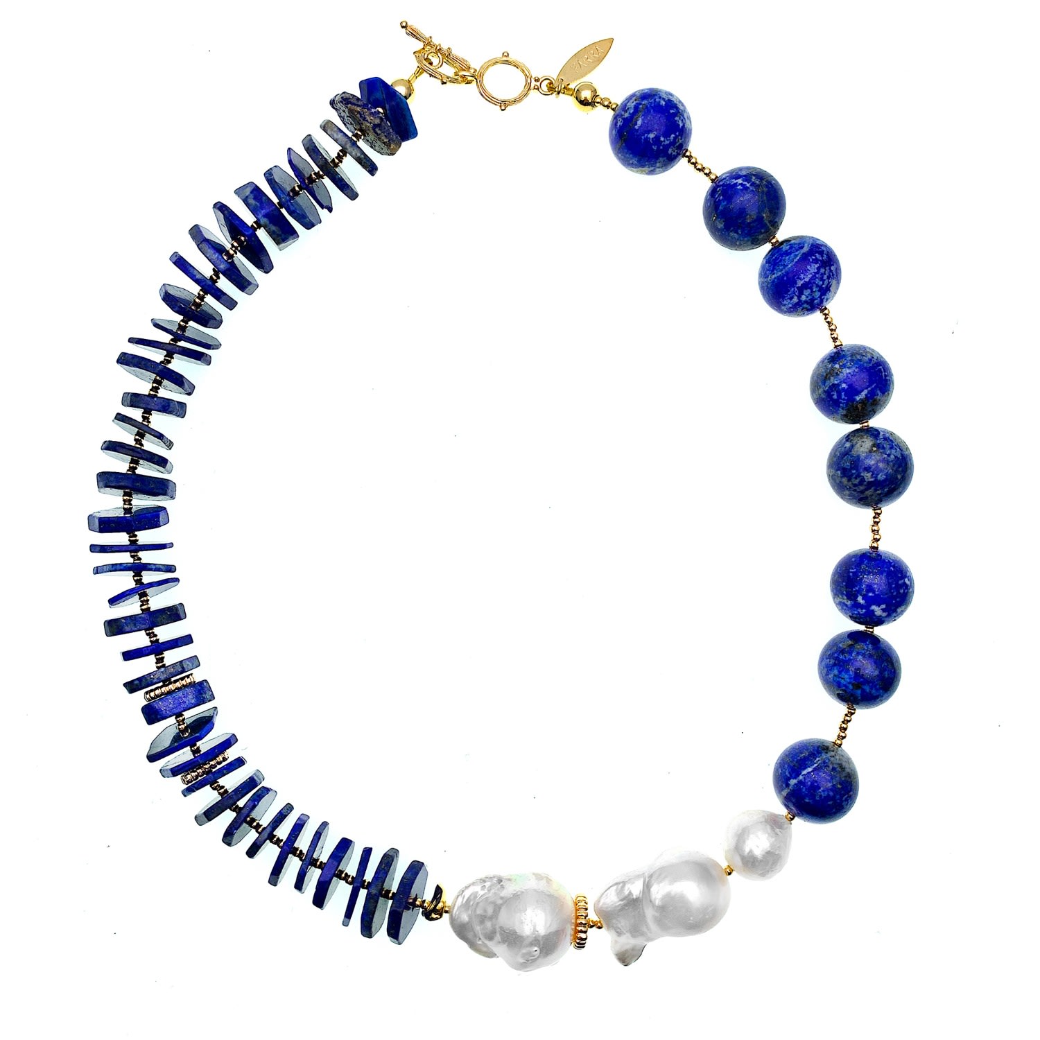 Women’s Blue Round & Flat Lapis With Baroque Pearls Statement Necklace Farra