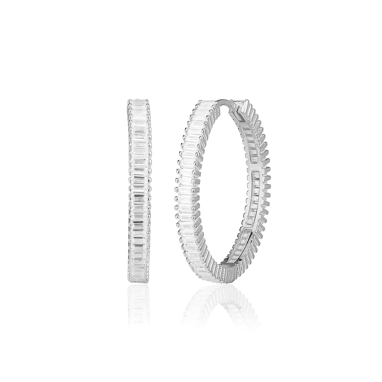 By Eda Dogan Women's Baguette Stone Hoop Earring Silver In Silver