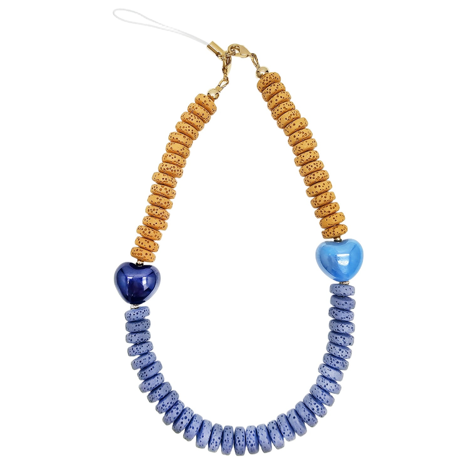 Farra Yellow And Blue Lava Stone With Ceramic Hearts Phone Strap