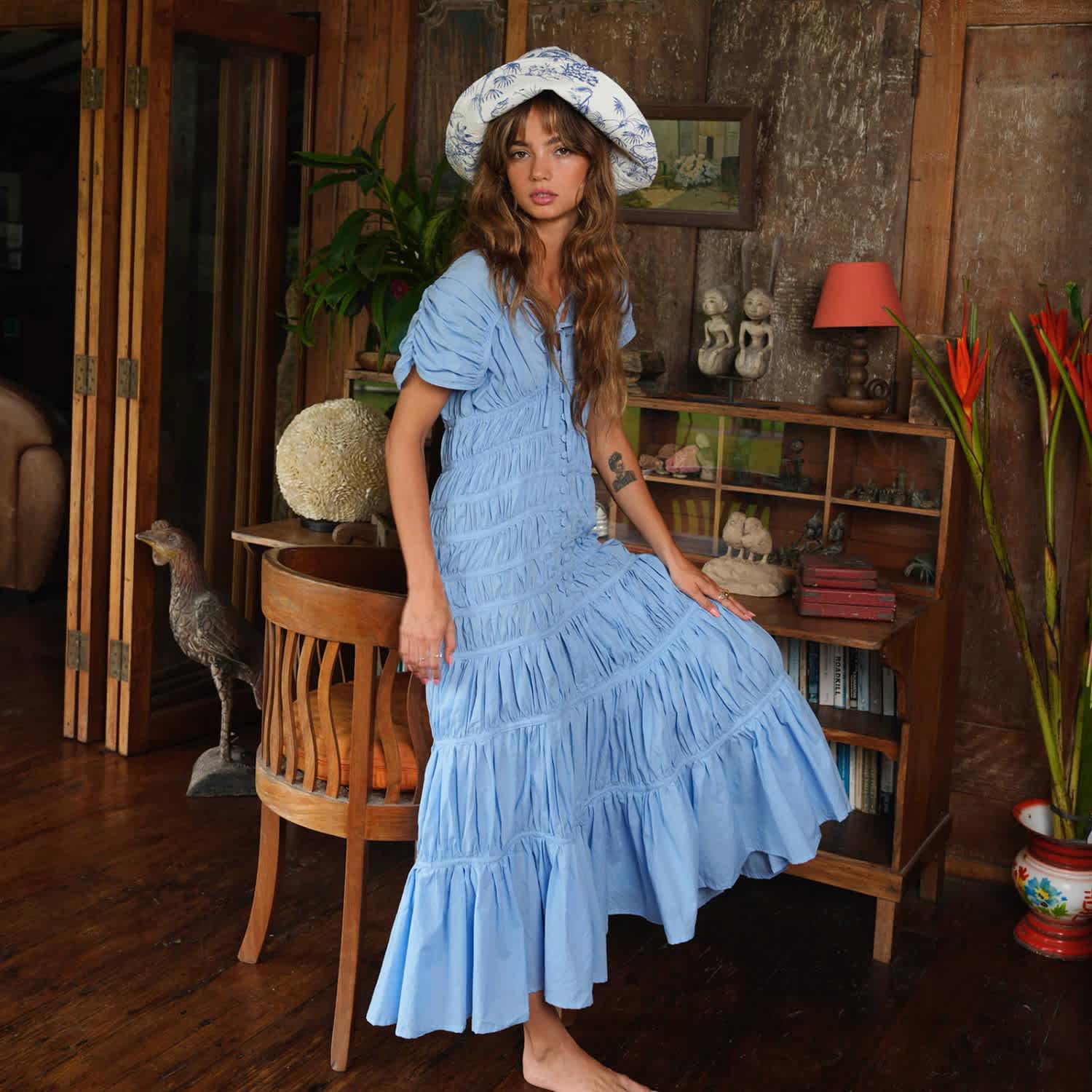 Srikandi Ruffle Maxi Dress In Princess Blue | Brunna.Co | Wolf