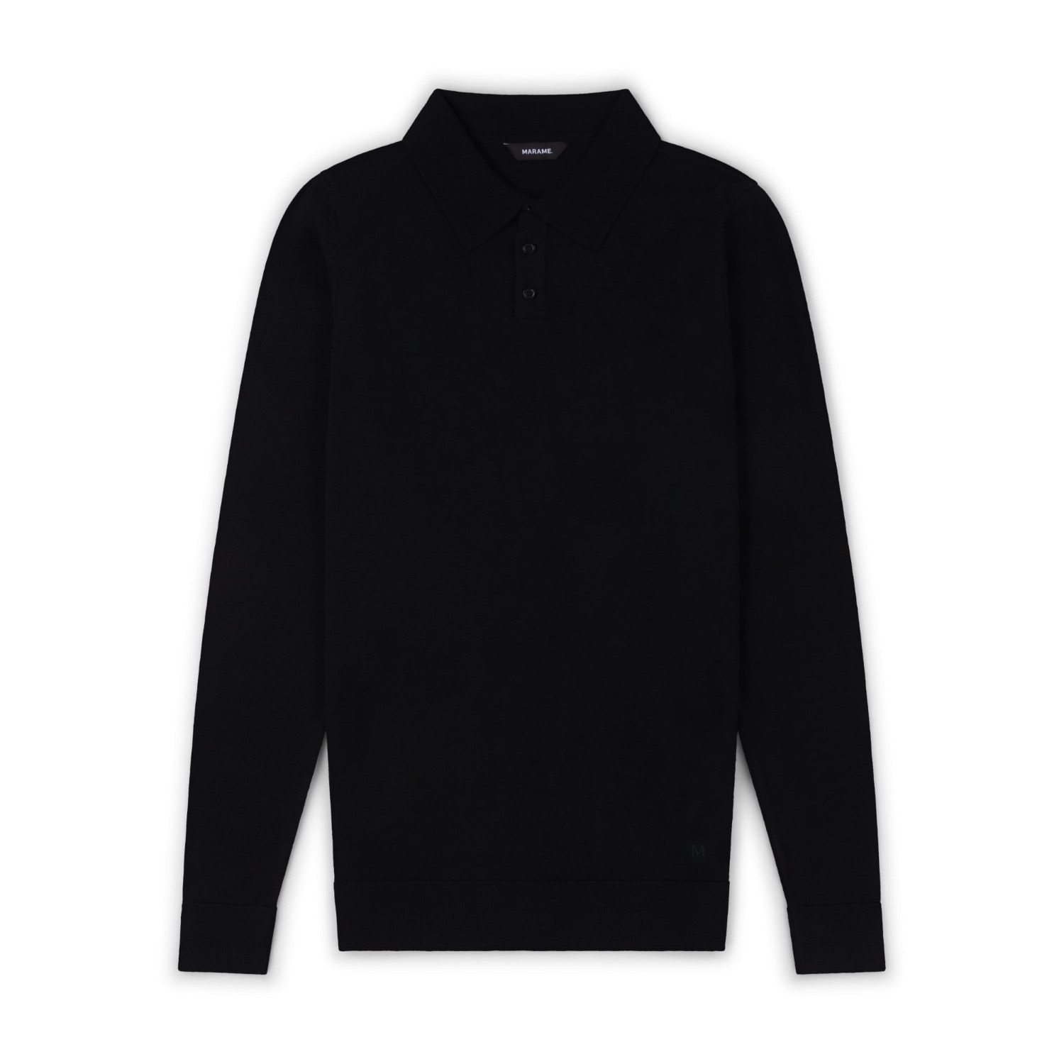 Marame Men's Italian Merino/cotton Long Sleeve Polo - Black In Black