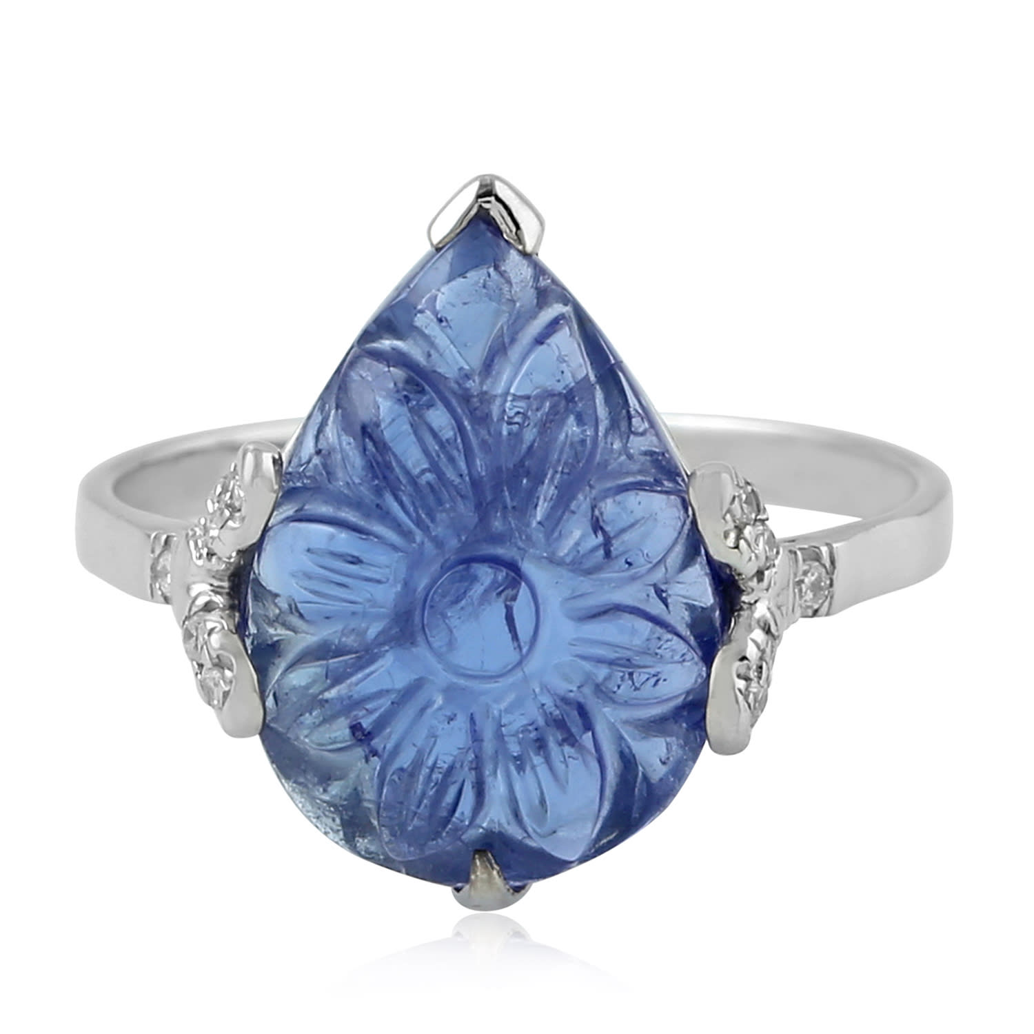 Artisan Women's White / Blue Carved Tanzanite & Pavé Diamond Pear Ring In White Gold – Statement Gemstone Je In Multi