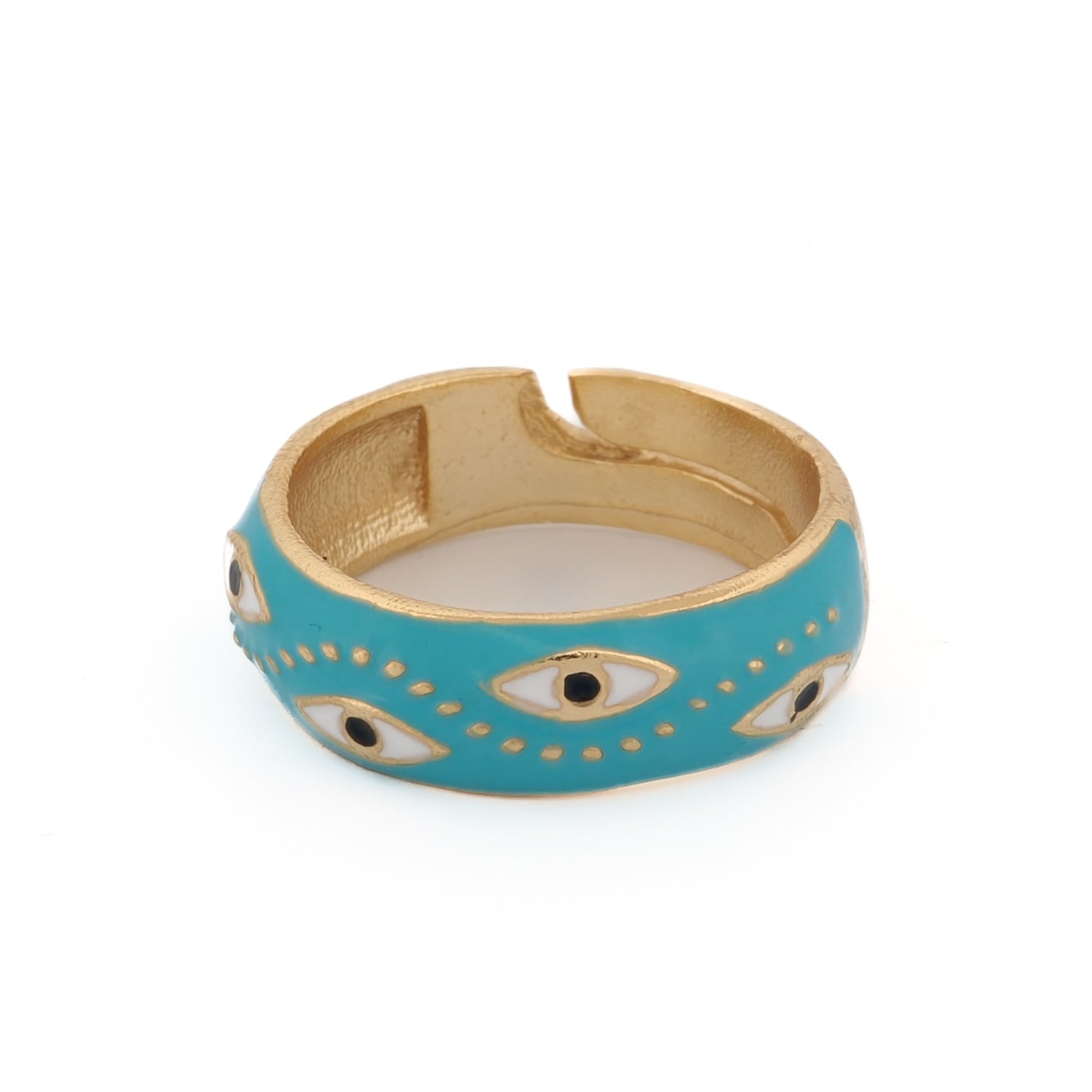 Ebru Jewelry Women's Blue / White / Gold Blue Enamel Evil Eye Gold Adjustable Band Ring - Blue In Blue