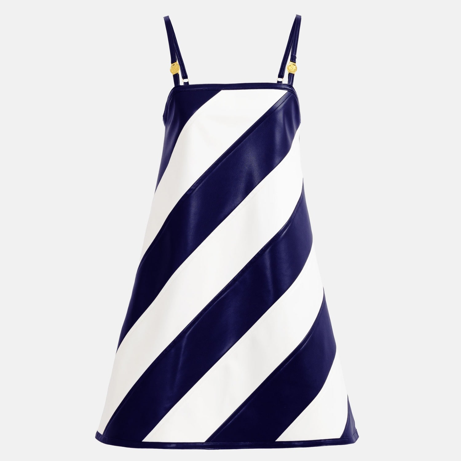 Kargede Women's White / Blue Leather Mini Dress – Navy & White Striped, Trapeze Fit In White/blue