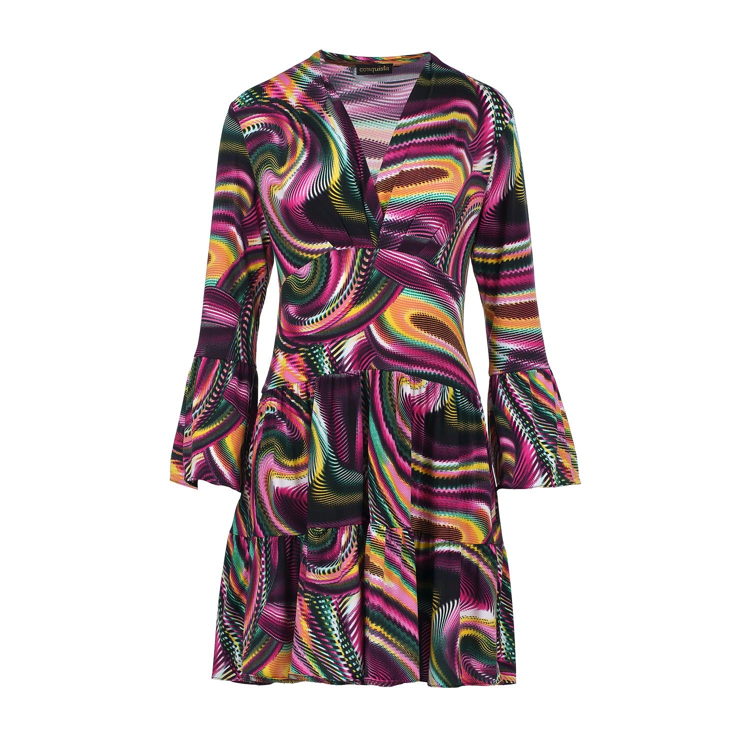 Conquista Women's Pink / Purple Print Mulberry Jersey Tiered Dress In Pink/purple