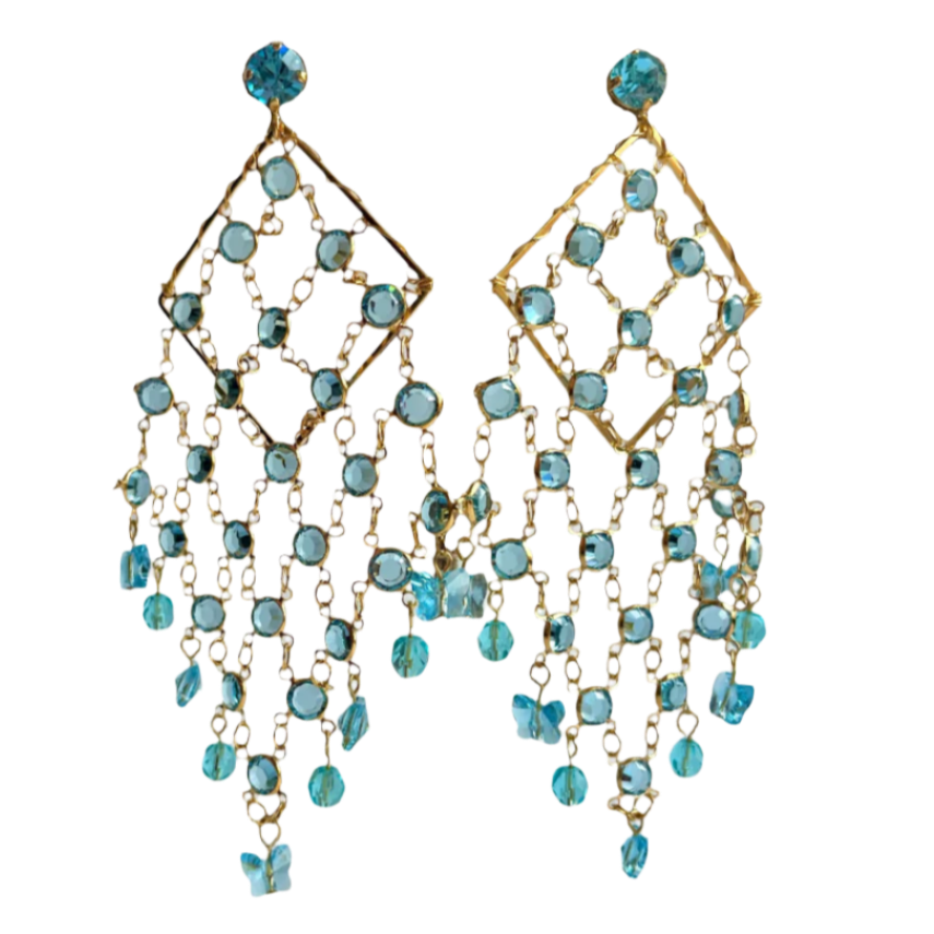 Laura Gray Women's Light Blue Crystal Butterfly Chandelier Earrings