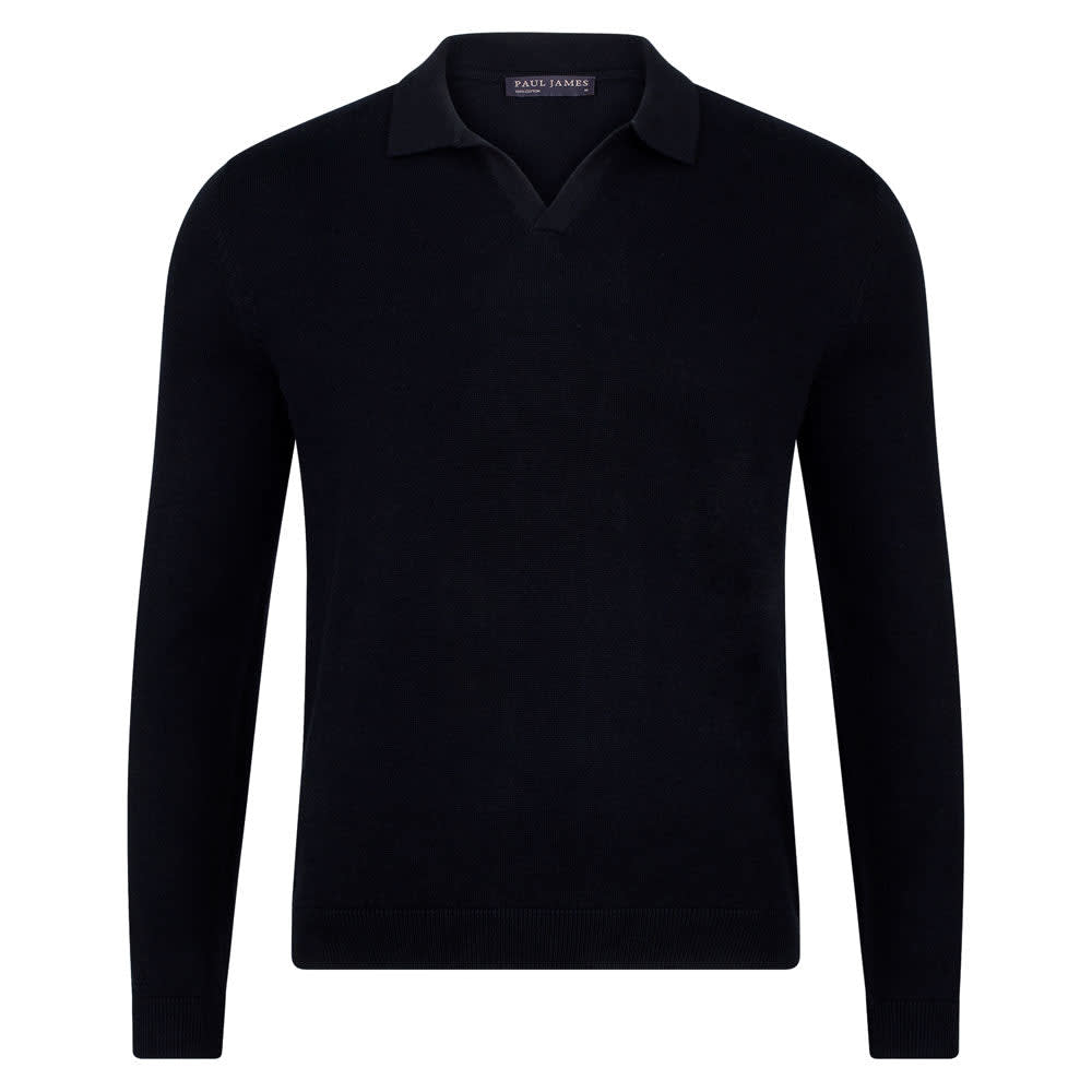 Mens Cotton Lightweight Lyndon Buttonless Polo Shirt - Black