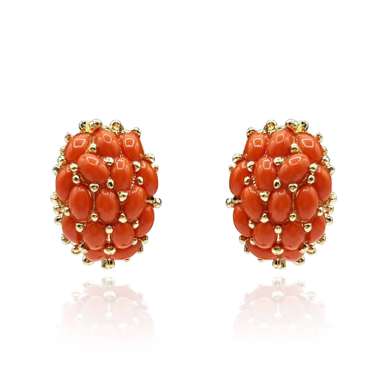 Michael Nash Jewelry Women's Orange Multi Stone Glass Coral Clip On Earrings In Gold Plating In Orange
