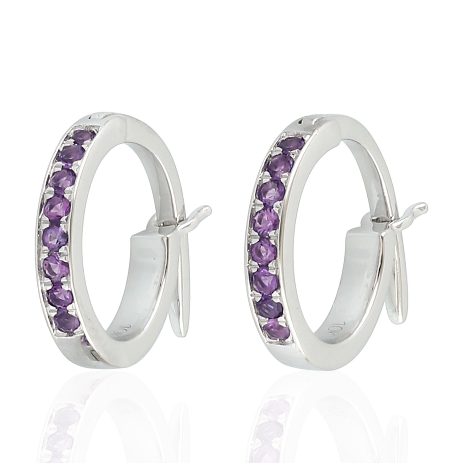Artisan Women's Yellow / White 10k White Gold Huggie Earrings With Amethyst Gemstones In Silver