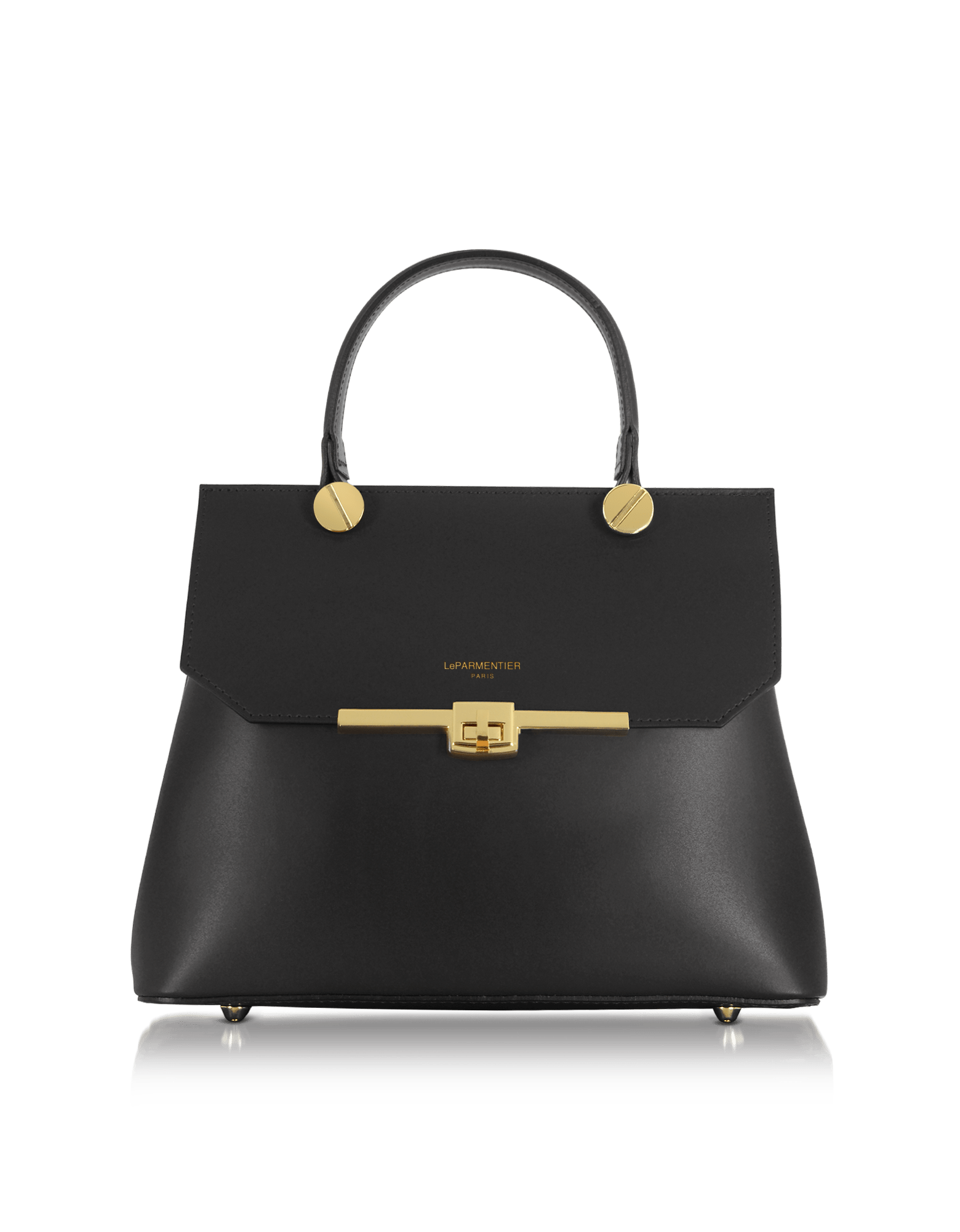 Le Parmentier Women's Atlanta Black Top Handle Satchel Bag W/shoulder Strap - Black In Black