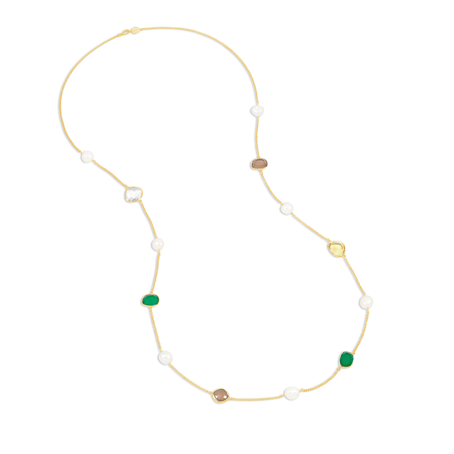 Dower & Hall Women's Long Green Gemstone & Baroque Pearl Necklace In Gold Vermeil