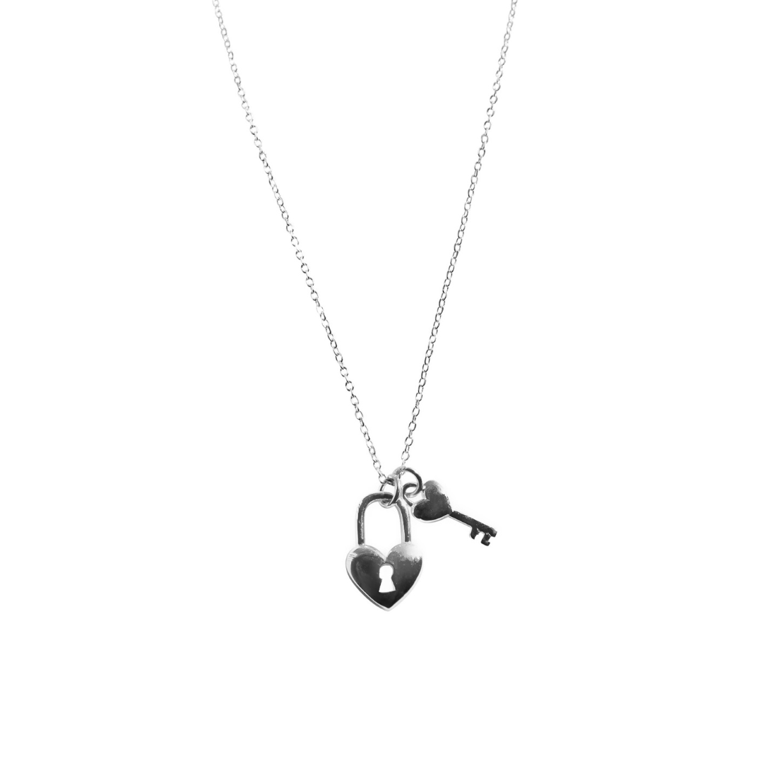 The Heart Series Silver Heart Lock & Key Necklace, FV Jewelry