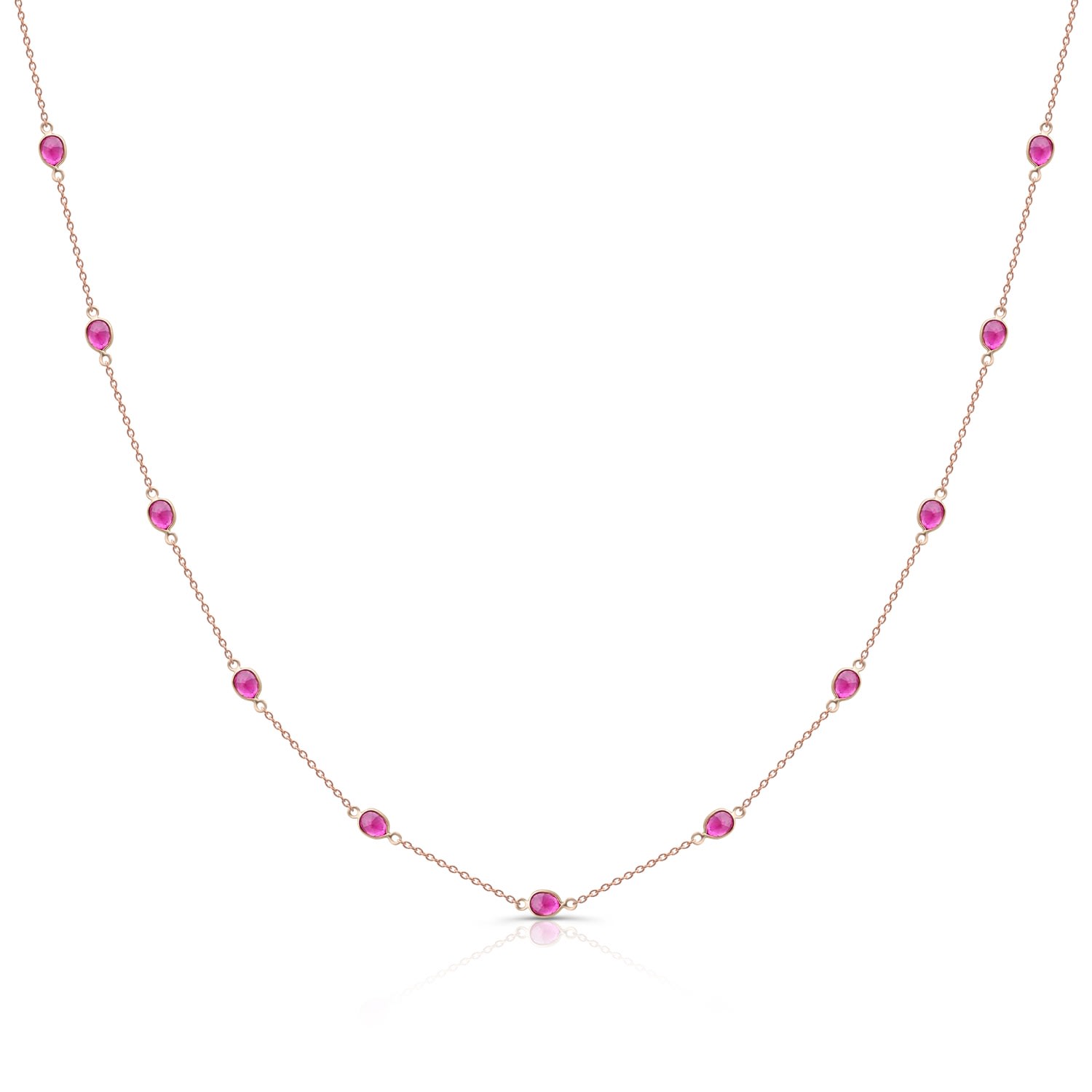 Tresor Collection Women's Red Ruby Necklace Oval Station In 18k Yellow Gold