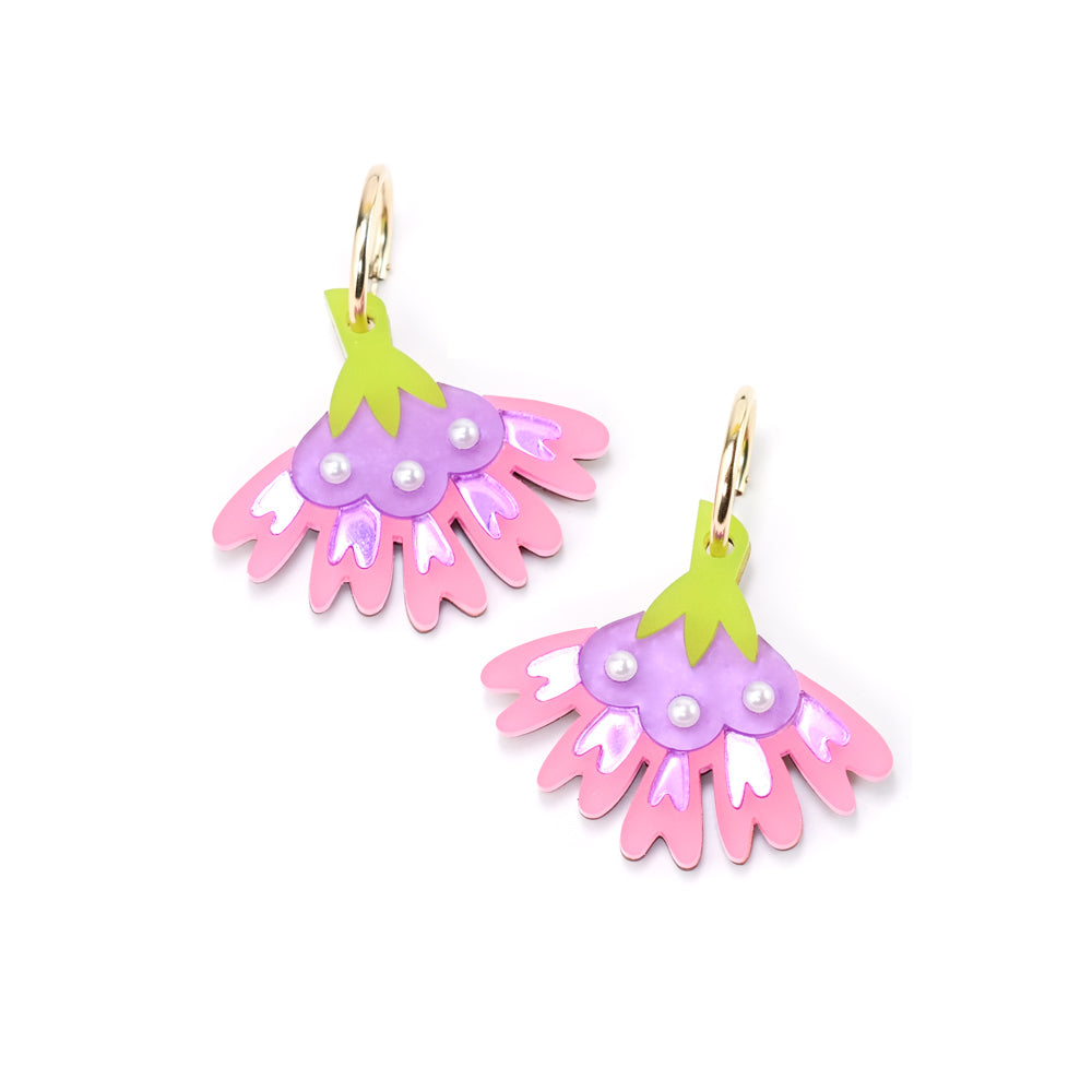 Women’s Gold / Pink / Purple Cosmos Flower Earrings In Pink By Chavelli