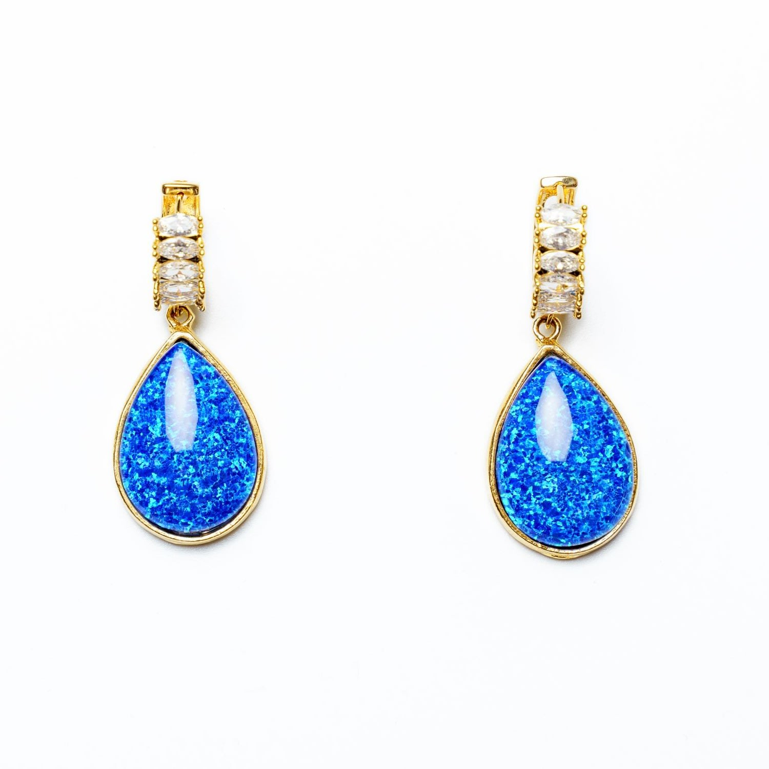 Women’s Gold / Blue Majorelle Statement Tear Shaped Opal & Cubic Zirconia Huggie Earrings Eunoia Jewels