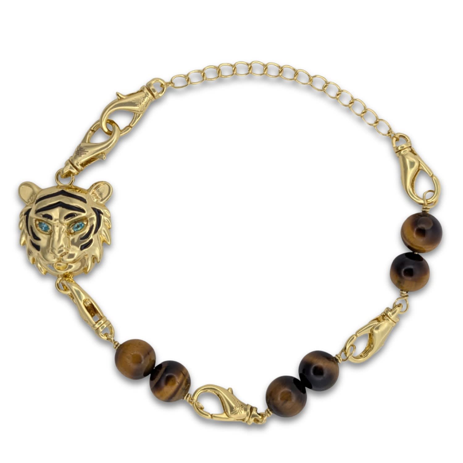 Frenvyrn Men's Gold / Brown Tiger Convertible Tiger's Eye Bracelet Bag Charm Medium