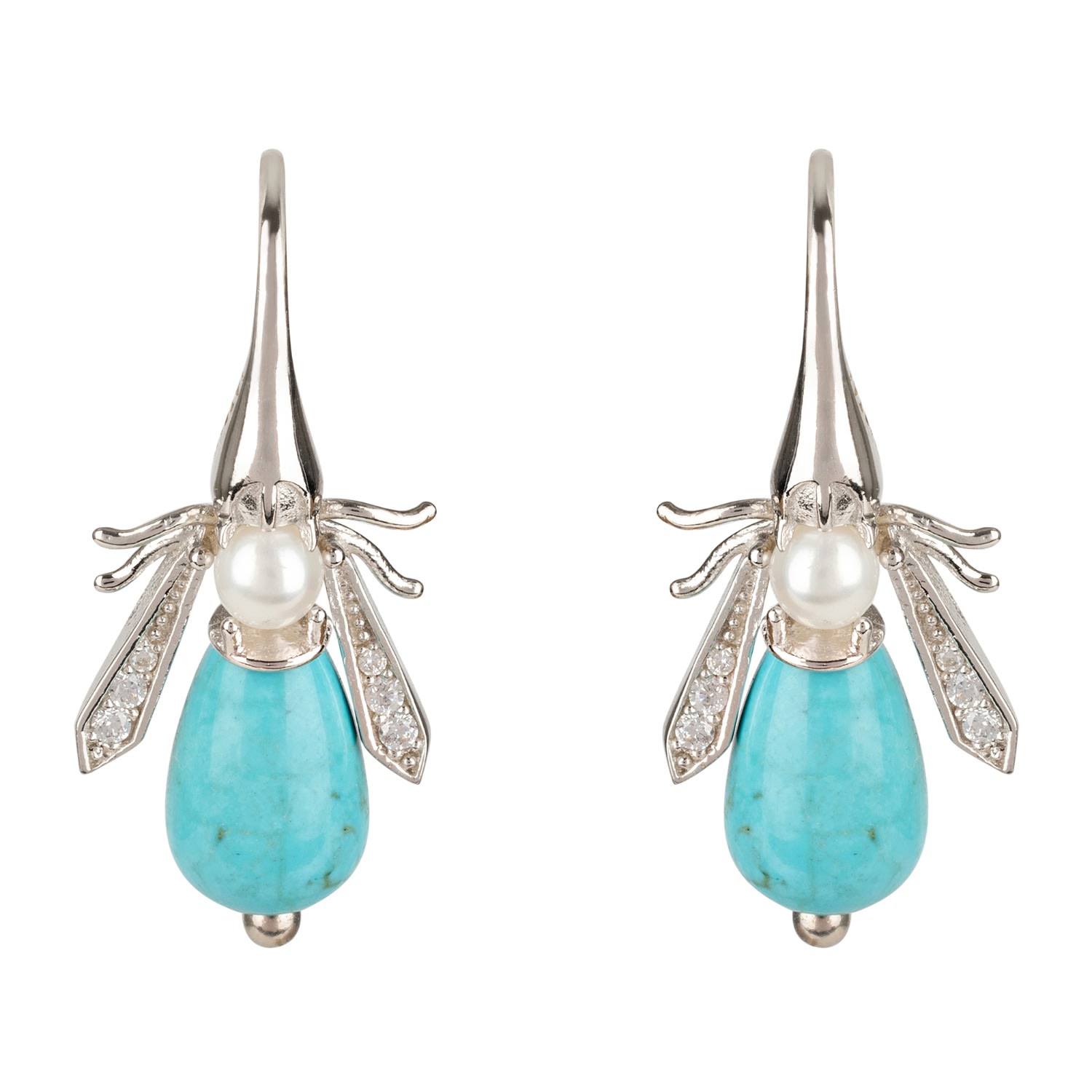 Women’s Silver / Blue Turquoise Honey Bee Earrings Silver Latelita