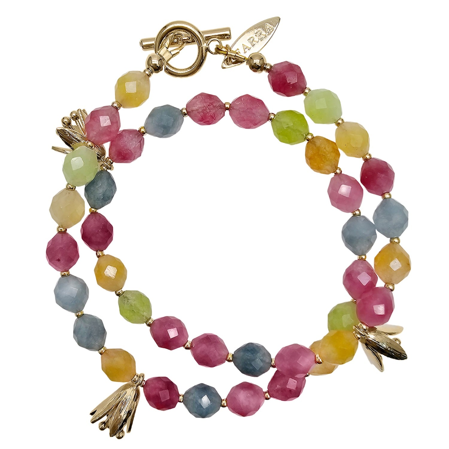 Farra Women's Tourmaline With Flower Charm Double Layers Bracelet