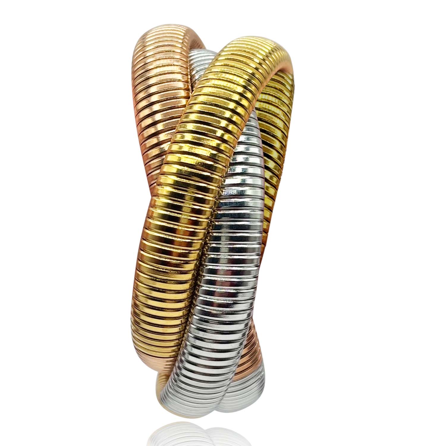 Michael Nash Jewelry Women's Triple Strand Cobra Bracelet: Rose Gold, Gold, And Silver Plated