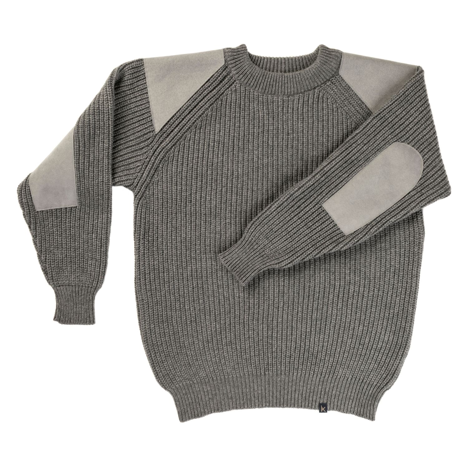 Kinalba Men's Unisex Mid-grey Fisherman's Rib Cashmere Crew Neck Sweater In Gray