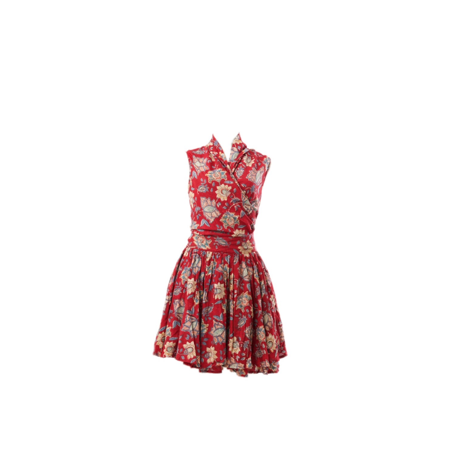 Wild Rose Women's Wrap Red Floral Cotton Hand Block Print Dress In Red