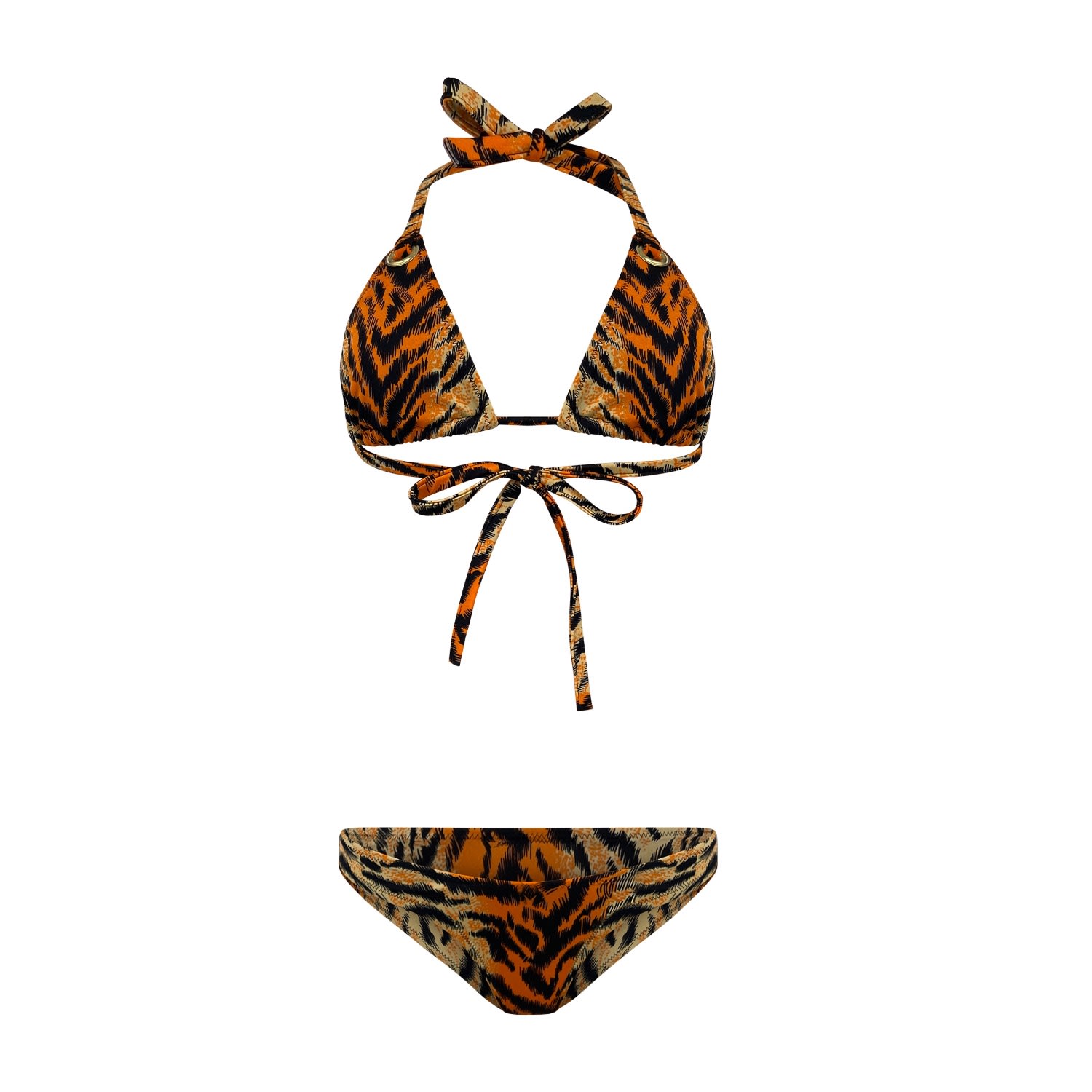 Women’s Brown Talia Tiger Print Triangle Bikini - Brazilian Medium Maui X Lolita