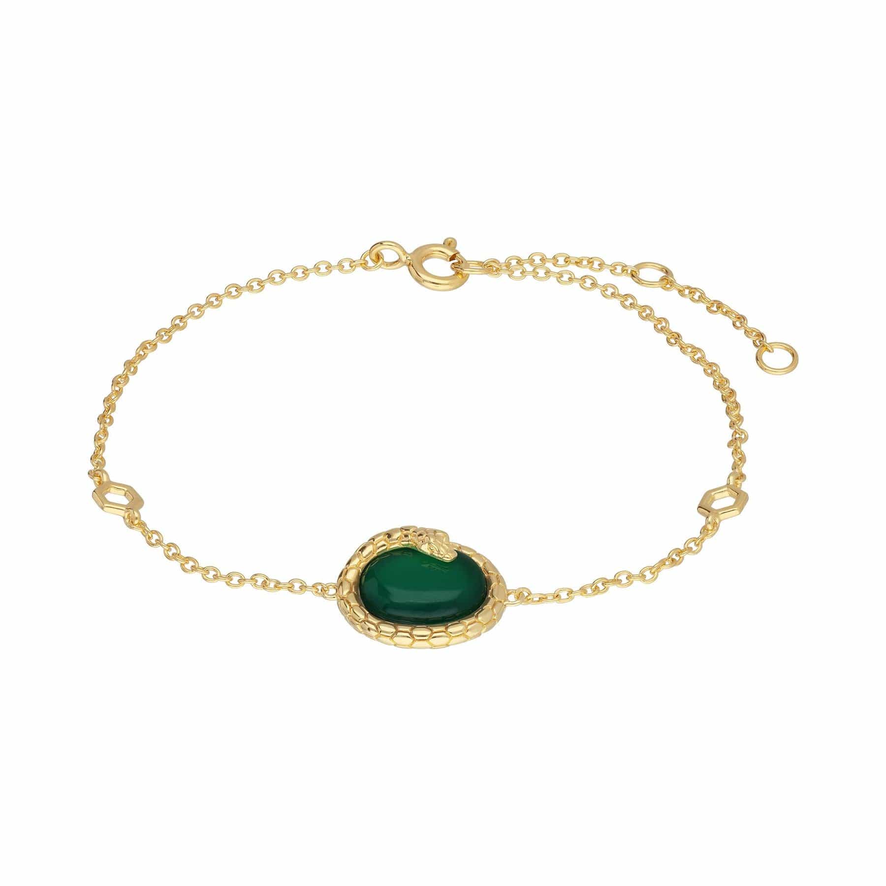 Women’s Dyed Green Chalcedony Winding Snake Bracelet In Gold Plated Sterling Silver Gemondo