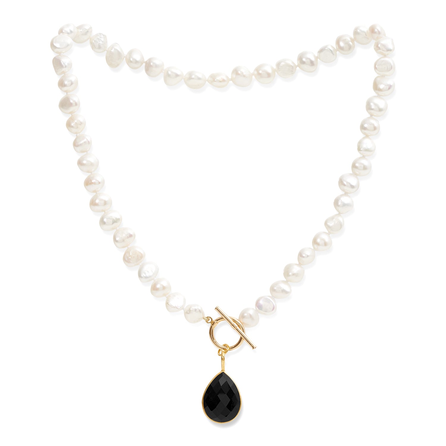 Pearls Of The Orient Online Women's White / Black Clara White Cultured Irregular Freshwater Pearl Necklace With Spinel Gold Verm In Multi
