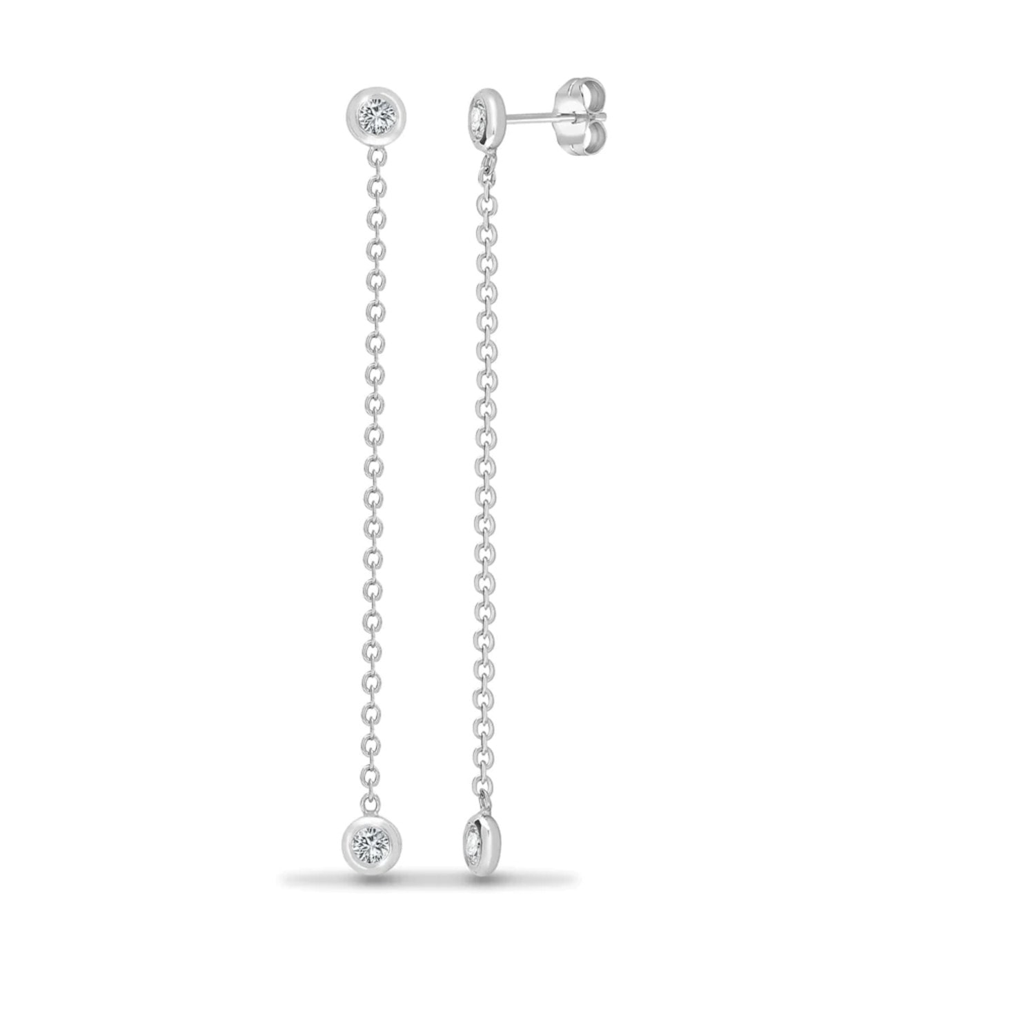 Women’s Silver / White White Gold Two Diamonds Chain Drop Earrings By The Yard Cervin Blanc